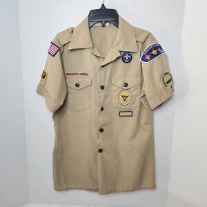 Vintage Boy Scouts Of America Official Youth Shirt Beige LG